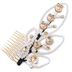 髪飾り コーム かんざし 簪 振袖 成人式 ヘッドドレス キラキラ 髪留め パール 金 日本製 ウエディング 着物 和装 洋装 袴 黒留 訪問着 結婚式 パーティ フォーマル 金 17407 t842　Si