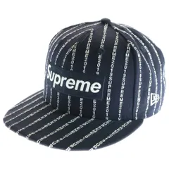 SUPREME (シュプリーム) 19SS ×NEW ERA Text Stripe Cap ニューエラ テキスト ストライプ柄 ベイスボールキャップ 帽子 ブラック