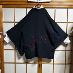 羽織のみ｜黒地に深紅の花枝刺繍が映える上品羽織 華やか　刺繍　メンズ 着物 羽織 和風 和モダン 和モード 和洋折衷 和洋ミックスコーデ ビッグシルエット カジュアル 上着 インナー別売り