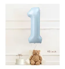 ナンバー バルーン　ベビー水色　０～９より選べます 　誕生日 飾り付け 風船 セット　40インチ　ベビー水色　マットカラー　1歳　２歳　３歳のサムネイル