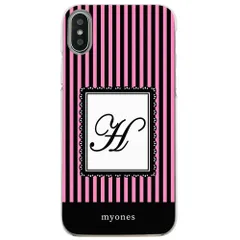 【新品未使用】iPhone11 Pro Max アイフォン11プロマックス クリア ハードケース ( ストライプピンク  イニシャルH ) ボーダー ストライプ イニシャル アルファベット