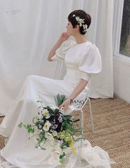 結婚式 ロング  パフスリーブ ウェディングドレス 韓国