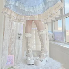 白 レース リボン ソックス レディース フリーサイズ フェアリー ロリータ 甘ロリ 量産型 ガーリー 地雷系 フリル 靴下 かわいい メッシュ ストッキング 新品 送料無料