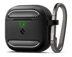 ★Spigen Airpods 第4世代 ケース AirPods 4 ケース 耐衝撃 PC TPU 二重構造 ワイヤレス充電 対応 カラビナ リング付き 軽量 キズ防止 衝撃 吸収 シンプル ラギッド・アーマー ACS08642 (マットブラック)