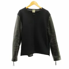 サンシー SUNSEA 吾亦紅別注 レザー切替 ジャケット ブルゾン ライダース ジップアップ ノーカラー ウール ドッキング 異素材 再構築 紺 ネイビー 黒 ブラック 3 約L 1210 ■660のサムネイル