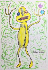 Akihiko Mihara, Salon d'Automne selected artist [KODAIHEI] Original drawing, pencil drawing, sketch, contemporary art, small piece, painting, fine art, pen drawing, illustration, colored pencil drawing, pencil drawing, original, hand-drawn illustration, yellow, colorful, ink painting, brush pen art, one-of-a-kind.