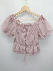 ◇ ⊂ NICE CLAUP ナイスクラップ チュール レースアップ 半袖 カットソー サイズF ピンク レディース E  【1410230014910】