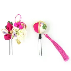髪飾り 成人式 振袖 浴衣 袴 ２点セット ピンク つまみ細工 玉飾り 結婚式 入学式 入園式 卒園式 卒業式 七五三 753 ブライダル 前撮り 和装 日本製 かんざし 人気 フォーマル 花 花飾り 簪 ローズ W 28 323-261 u763　Si