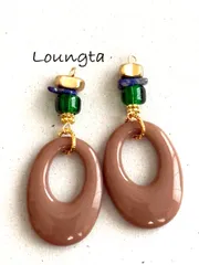 2848チェコビーズピアス 大ぶりピアス 秋カラー 秋冬ピアス 個性派ピアス 樹脂ピアス