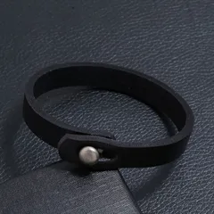 【SHOPS】 ブレスレット レザー メンズ レディース バングル レトロ アクセサリー 革 ブラック I038