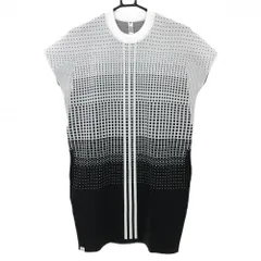 【超美品】アディダス 半袖ニットワンピース 白×黒 総柄 ドット スクエア センター3ライン レディース M ゴルフウェア adidas