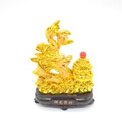 2024年 干支 龍 右向き 如意宝珠 樹脂製置物 黒台座付き 聚宝盆 金色 小