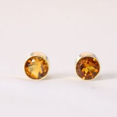 14KGF マデイラシトリン 4mm 天然石 ベゼル ピアス