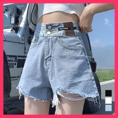 【スタッフおすすめ！】 ダメージ加工デニムショートパンツ 韓国風 着やせジーンズ美脚/裾フリンジ デニム/お洒落ストリート服 ホットパンツ レディース ハイウエスト おすすめ おしゃれ　かわいい　人気 86LZFS-002