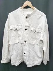 ◇ Θ MURUA ムルーア デニム ゆったり 長袖 ノーカラー ジャケット サイズF ホワイト レディース P  【1409090025778】