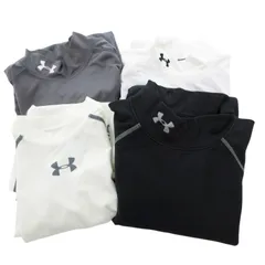 アンダーアーマー UNDER ARMOUR アンダーシャツ おまとめ4点セット カットソーハイネック スポーツウエア 長袖 ロゴ 刺繍 黒 ブラック 白 ホワイト グレー /GV