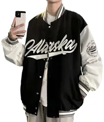 [エンプティオ] メンズ アウター コーチジャケット 可愛い ミリタリージャケット アメカジ ゆったり ブルゾン カジュアル ライトジャケット スタジャン 薄手 フードなし スカジャン アウトドア ジャケット 刺繍 フライト [ブラック/ホワイト] [2XL]