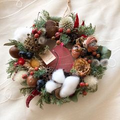 ドライフラワー リース☆クリスマスリース 木の実 コットン
