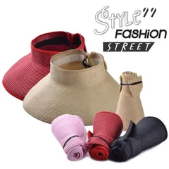 麦わら帽子 レディース 帽子 折りたたみ サンバイザー つば広タイプ y4