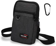 Riotona スマホポーチ メンズ カラビナ スマホショルダー ベルトポーチ 3Way パスポート対応 iPhone 14 Plus/Pro Max 7インチ対応(ダークグレー)