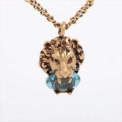 GUCCI グッチ ミケーレ期 ライオンヘッド ネックレス GP × ストーン ゴールド × ブルー イタリア製