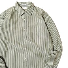 00's Jクルー J.CREW ストライプ コットン ポプリン シャツ (M) 白×緑系 マチ付き 00年代 旧タグ オールド アメリカ古着 USED ビンテージ ヴィンテージ
