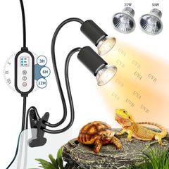 【次回入荷予定なし】光量調節コード 保温電球 無段階調光 タイマー機能 25W+50W アナログ太陽 ライト 角度調節 爬虫類 トカゲ バスキングライト カメレオンの飼育に最適 両生類用ライト 日本語説明書付き 爬虫類ライト ブラック