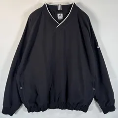 古着 アディダス adidas ナイロンプルオーバー ワンポイントロゴ刺繍 Vネック パフォーマンスロゴ 大きいサイズ XXL  ブラック メンズ