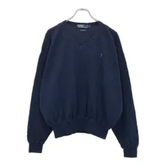 90年代 Polo by Ralph Lauren ポロ ラルフローレン Vネック コットン ニット セーター ネイビー(メンズ L)中古 古着 U8155