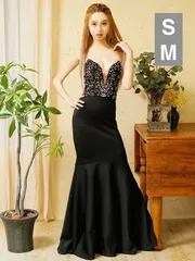 ブラック  [AR24311-MIGR-2401] 【Angel R/エンジェルアール】アッパーフラワーレース/ ビジュー/ バストシアー/ キャミソール/ マーメイド/ ロングドレス/ ナイトドレス/ キャバドレス long ロングワンピース