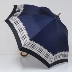 傘 BURBERRY バーバリー USED美品 ホースマーク ネイビー チェック ロゴ 高級 ブランド 60cm S2945