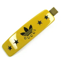 極美品△GUCCI adidas グッチ アディダス 702940 トレフォイル ロゴ入り バレッタ ヘアクリップ ヘアアクセサリー イエロー ブラック イタリア製 レディース 大人可愛い 人気 オススメ◎ 定価78,000円のサムネイル