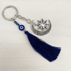 ナザールボンジュウ 月と太陽モチーフ｜イーヴィルアイ トルコ 魔除け 厄除け お守り フリンジ タッセル付き 青い邪眼 NB007