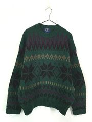 古着 80s GAP 雪柄 スノーフレーク ノルディック ローゲージ ウール ニット セーター M 
