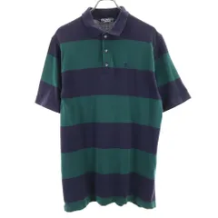 バーバリーズ 90s USA製 オールド ボーダー柄 半袖 ポロシャツ L ネイビー×グリーン Burberrys メンズ 古着 【240315】 メール便可