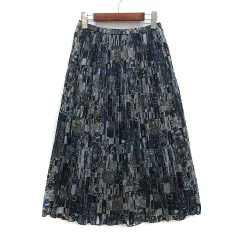 レリアン Leilian プリーツ スカート 総柄 ネイビー 紺 11