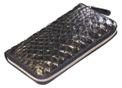 《送料無料＆税込価格》《新品未使用》《数量限定》《特別価格》RED CROW -レッドクロウ-！ブラック本パイソン！蛇革！ダイヤ型大判ウロコ！金運アップ！男女兼用！ラウンドファスナーロングウォレット　1671P　ブラック