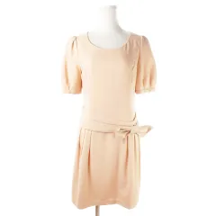 デビュー ド フィオレ Debut de Fiore by LAISSE PASSE ワンピース ひざ丈 半袖 リボン 36 ピンクベージュ /AO2