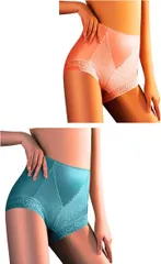 グランローバ 深ばきショーツ レディース 大きいサイズ サテン 光沢 艶 腹巻きパンツ セット ガードル ハイウエスト 夏用 綿 御洒落 青ピンク(サファイヤブルーコーラルピンク,  L)