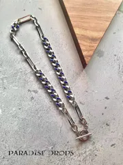 ブルー×ホワイト ダブルチェーン ネックレス チェーンネックレス　AIムード　存在感　マンテル トグル チョーカー シルバー 近未来 SF モード ユニセックス 個性派 実験的 アクセサリー