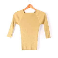 アーバンリサーチ リブニット セーター 7分袖 無地 トップス M相当 SENSE OF PLACE レディース Fサイズ イエロー URBAN RESEARCH 【中古】