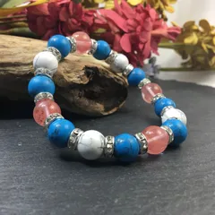 チェリークォーツ ×ハウライト×ターコイズ パワーストーンブレス 10mm（シルバー）メンズ・レディース　男性・女性　数珠ブレス　開運 [17]