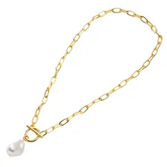【ゴールド×ワンサイズ】[Cream dot. クリームドット公式] ネックレス レディース  金属アレルギー ニッケルフリー ショート オーバルチェーン マンテル バロックパール 大人 のサムネイル