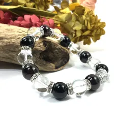 ガーネット×水晶×オニキス パワーストーン ブレスレット 10mm（シルバー）メンズ・レディース 男性・女性 数珠ブレス 開運  [3]