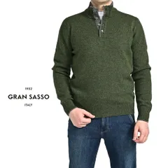 GRAN SASSO グランサッソ / ニットセーター ハーフボタン ハイネック プルオーバー ミドルゲージ 長袖 秋冬 ヴァージンウール 100% モスグリーン 417986のサムネイル
