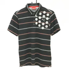 【美品】プーマ 半袖ポロシャツ 黒×白×ピンク ボーダー 一部ドット メンズ M ゴルフウェア PUMA