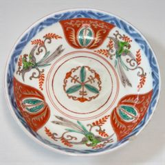 コレクター放出品 江戸後期 古伊万里 染付山水草花文 輪花深皿 中鉢
