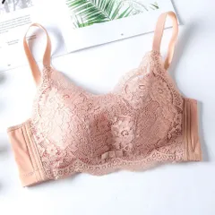 ☆ ベージュ×ピンク ☆ 38/85AB ☆ ブラジャー pmybra1212 フルカップブラ ノンワイヤー レース ブラジャー ブラ ノンワイヤーブラ 盛れる 盛りブラ 脇高 寄せ 上げ おしゃれ セクシー 大人 かわいい 可愛い