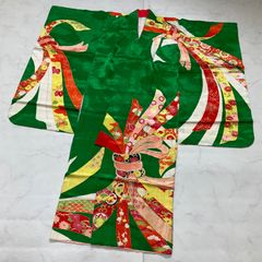 梅乃【082】正絹 7歳 四つ身 着物 朱色 鈴 手描き友禅 本加工 上質