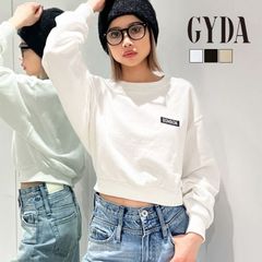 【即納】DRINK BOXロゴショートスウェットトップス GYDA ジェイダ 072442704501 gyda レディース 長袖 トレーナー フリーサイズ オフホワイト ブラック ベージュ ショート丈 無地 ボックスロゴ gyda スウェット 新品 正規品